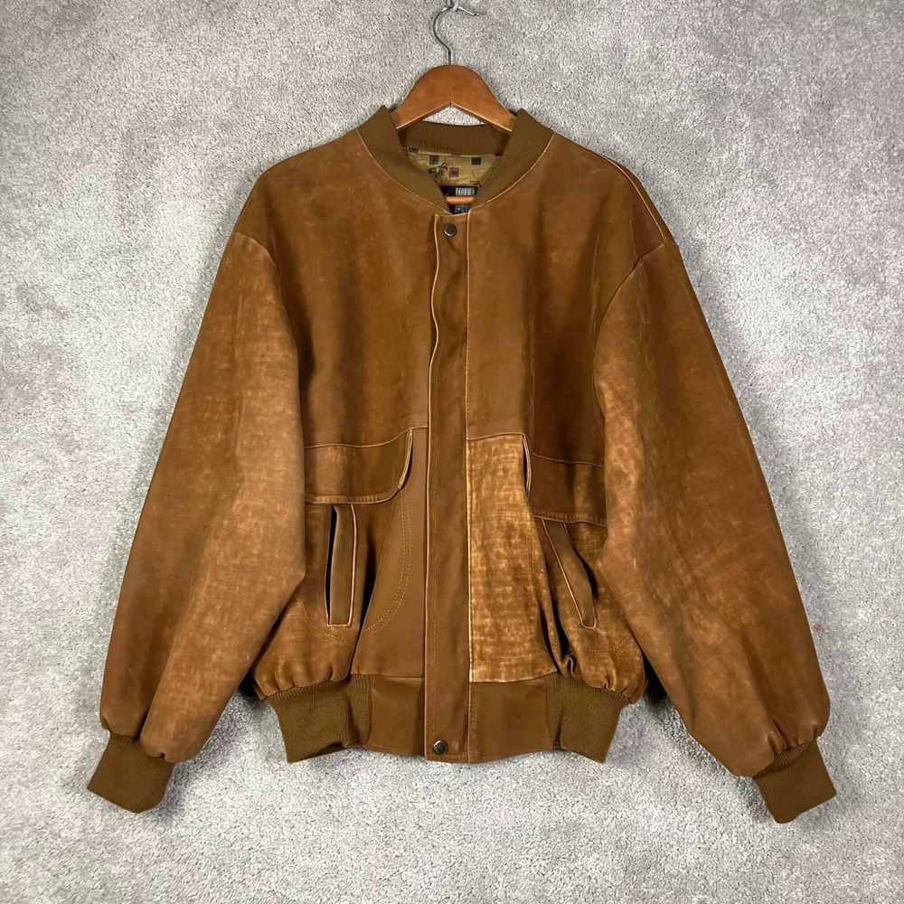 Vintage GV Bomber Jacket Mens XL Brown Suede Leather Handmade in Italy